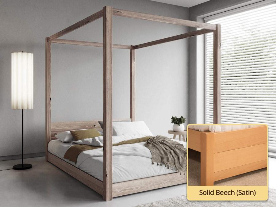 low four poster bed Solid Beech (Satin)
