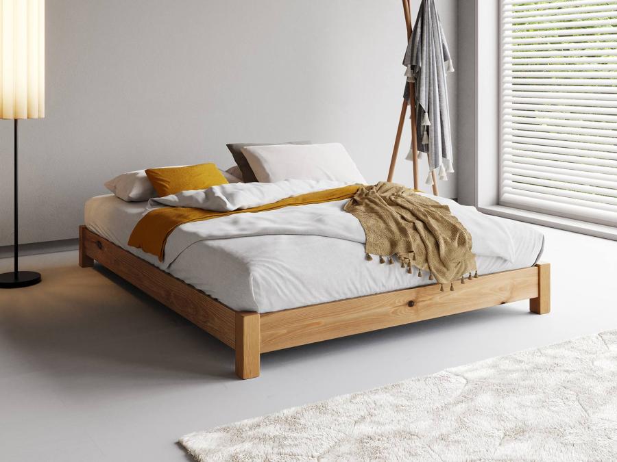 low platform bed solid wood honey finish