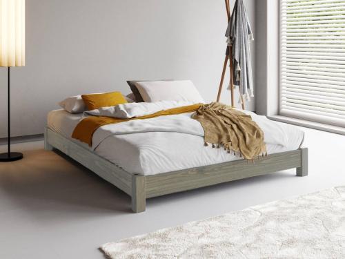 grey wash low wooden platform bed
