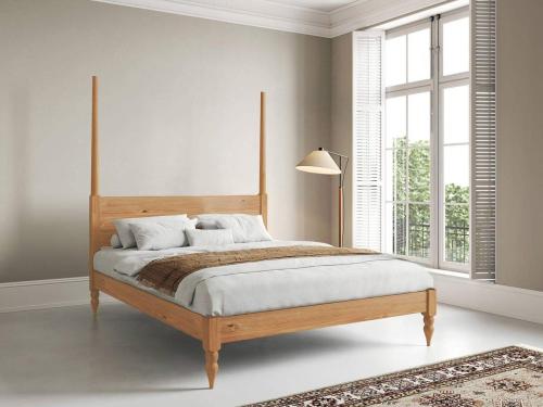 moroccan wooden platform four poster bed honey finish