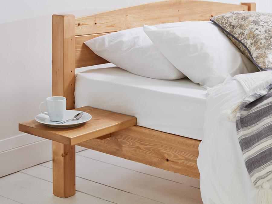 classic wooden bed frame with bed frame shelf accessory
