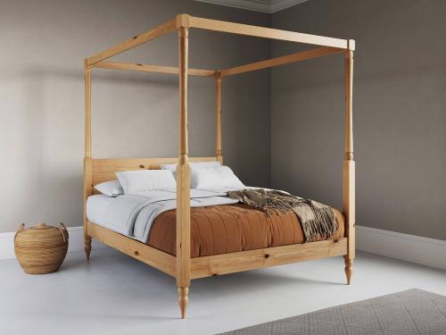 four poster wooden bed frame country design in honey colour finish