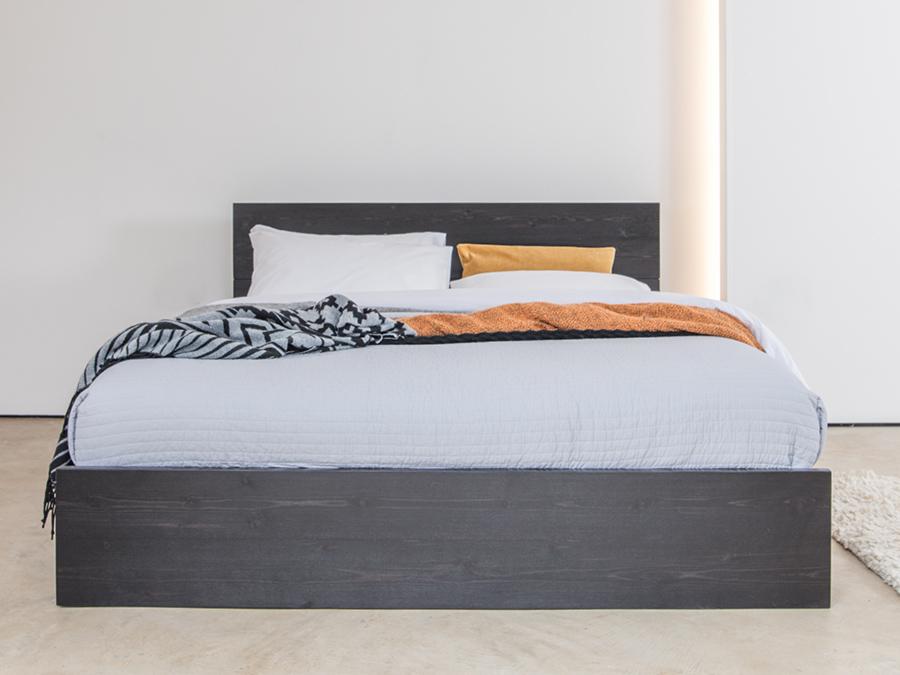 enkel wood bed with headboard front view