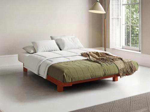 red floating wood platform bed by get laid beds