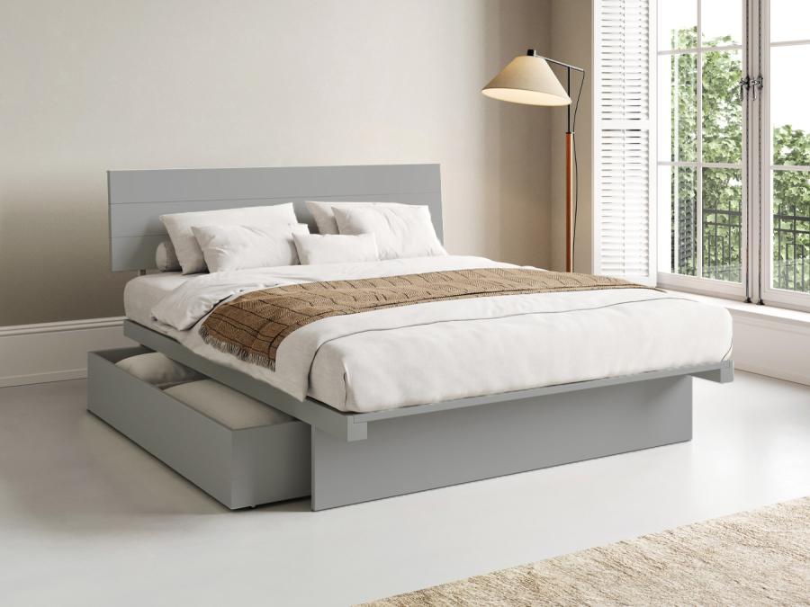 grey wooden japanese storage bed