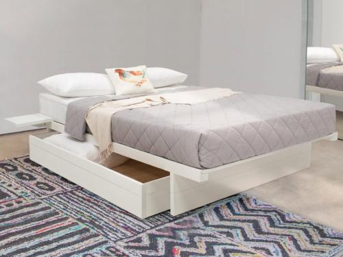 white japanese wooden storage bed without headboard